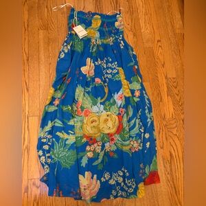 “The Screeching” Blue Floral Halter Midi Dress – Size M (NWT)